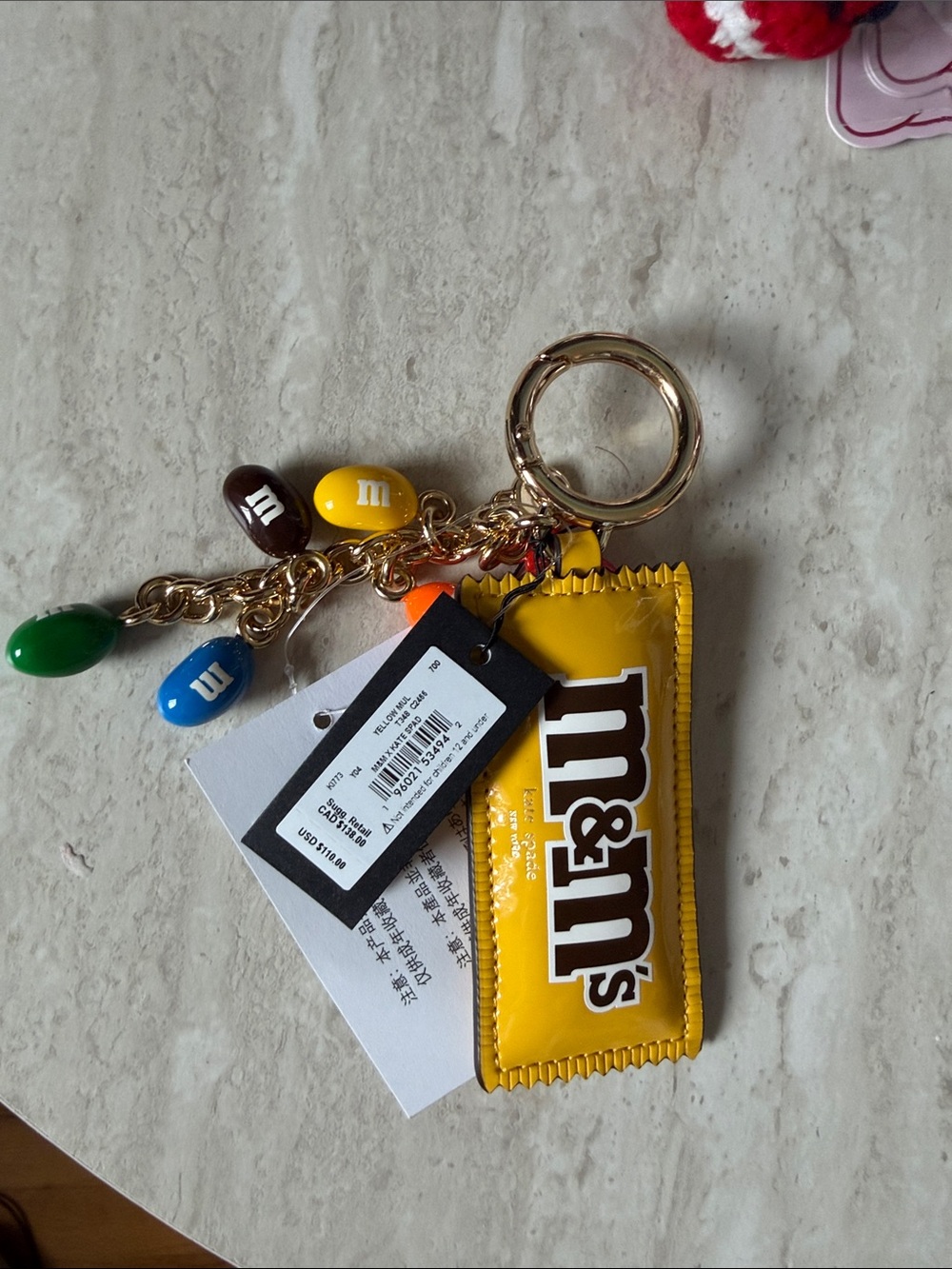 M&M'S Yellow Bag Keychain with Multicolor M&M Charms Kate spade NWT